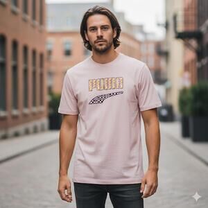 Puma Pink Graphic Print T-Shirt M Short Sleeve Casual Logo